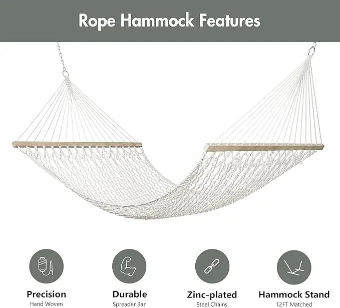 ANOW Outdoor Rope Hammock with Spreader Bars, Heavy Duty Hammock with Pad for Outdoors Indoors, 450 LBS Weight Capacity, Gray by GreenHaven Gardens