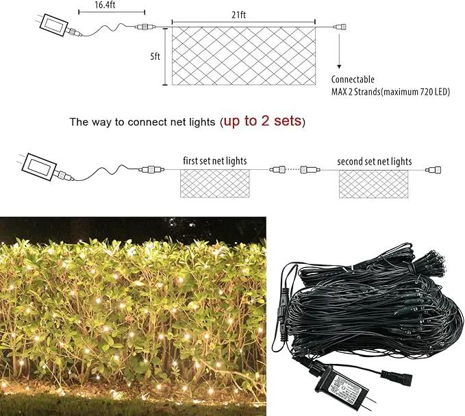 360 LED Christmas Net String Lights Outdoor, 21ft x 5ft Waterproof Warm White Mesh Giant Net, 8 Modes Connectable Fairy Lights for Bushes Tree Garden Home Party Decor