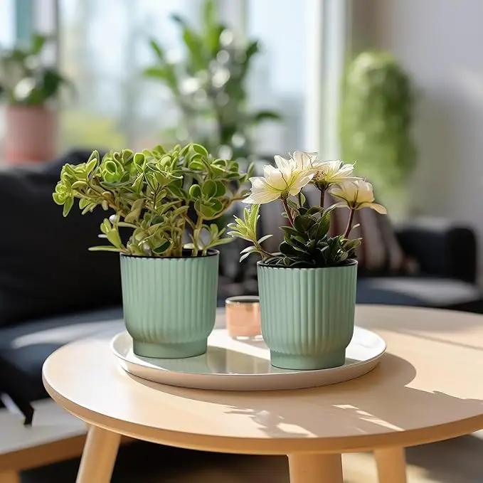 T4U 4.5 Inch Self Watering Pots for Indoor Plants, 6 Pack Green Plastic Flower Pots for All House Plants, Flowers, African Violets by GreenHaven Gardens