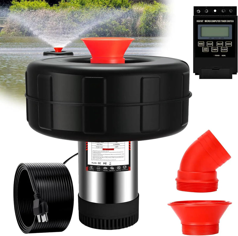 Pond Fountain Aerator, 1HP 10000 GPH Floating Fountain Pump with Timer & 100FT Cord, Stainless Steel Pond Jet System for Large Outdoor Ponds & Lakes by GreenHaven Gardens