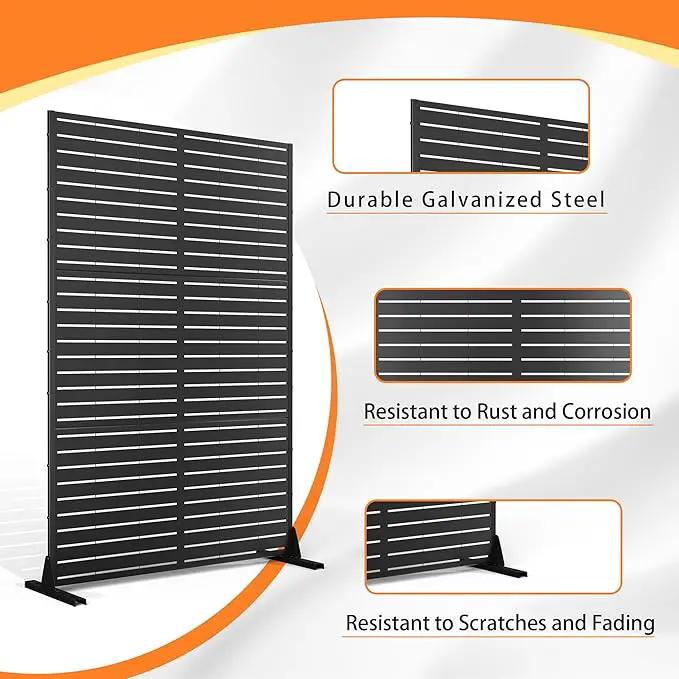 Metal Privacy Screen with Stand 72" H×47" W Outdoor Freestanding Privacy Screen & Panels, Outdoor Privacy Screen for Deck Patio Balcony(Black-Louvered) by GreenHaven Gardens