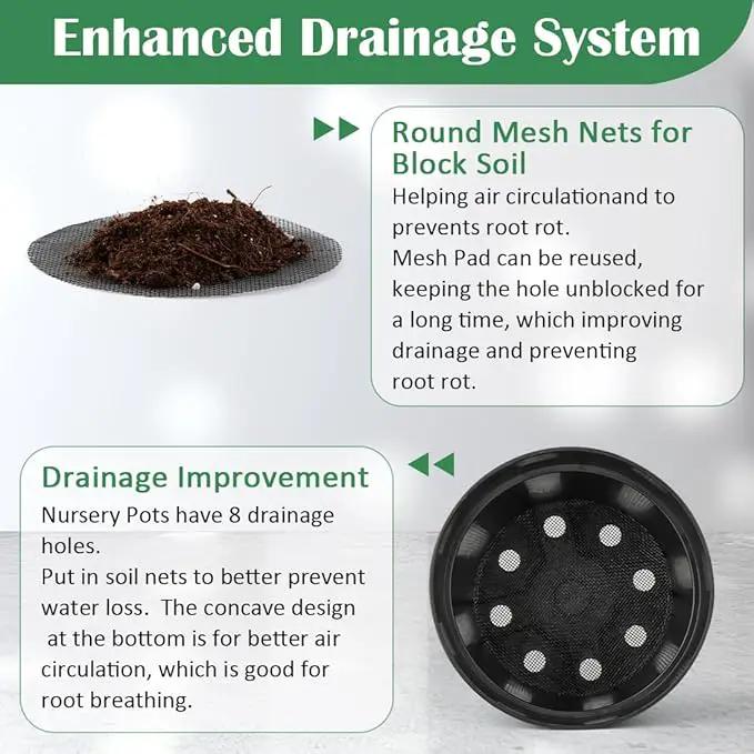 20 Pack Plant Pots, 6 Inch Plastic Plant Planter with Saucers and Mesh Mats, Durable Flower Pots with Drainage Holes Perfect for Indoor Outdoor, Black by GreenHaven Gardens