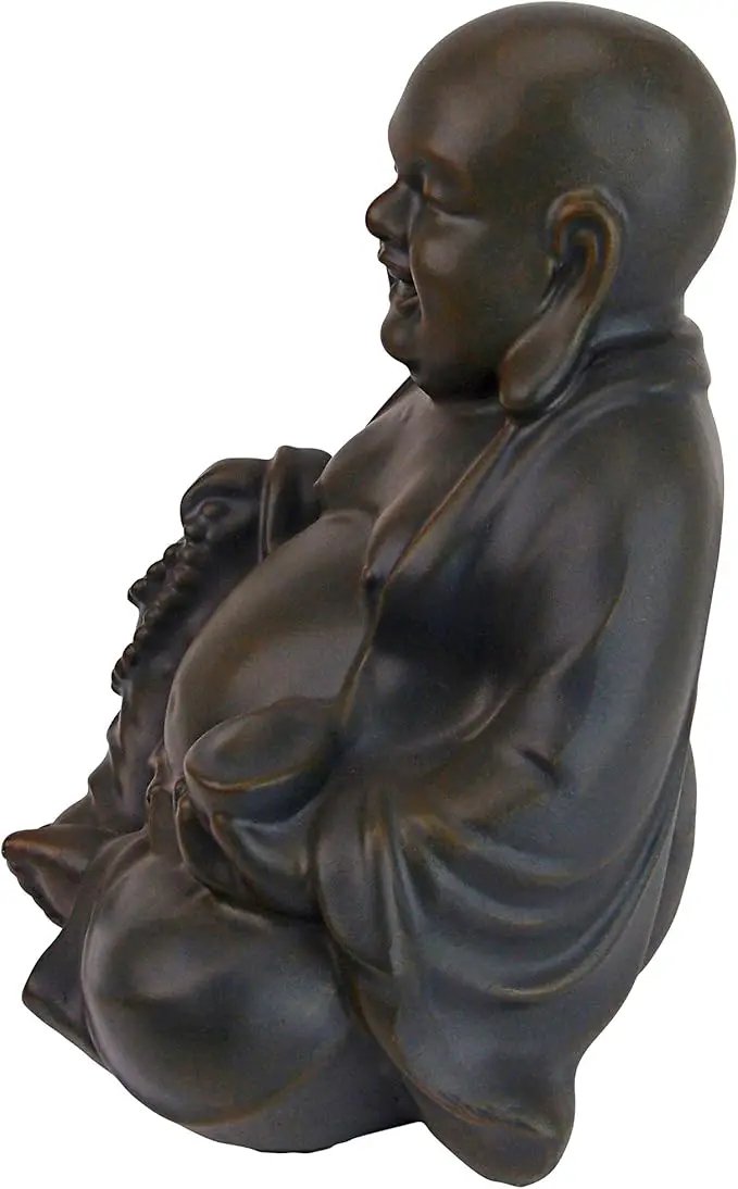 Design Toscano Laughing Asian Man Happy Hotei Garden Statue, Medium, 8 inches wide, 9 inches tall, Cast Stone Resin, Green Bronze Finish by GreenHaven Gardens