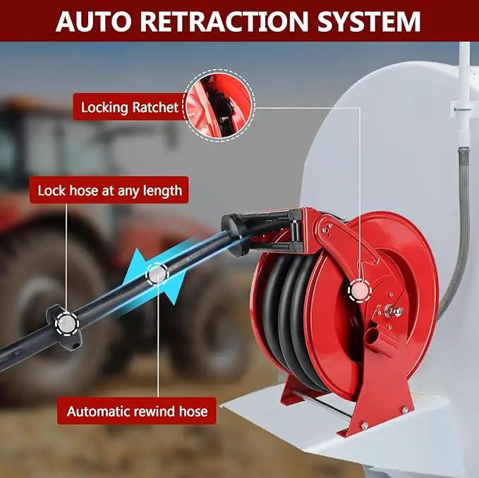 Fuel Hose Reel with Fueling Nozzle, 1" x 33FT Retractable Diesel Hose Reel, 300 PSI Industrial Heavy Duty Auto Swivel Rewind Hose Holder Reels, for Vehicle Tank Truck Trailer Ship by GreenHaven Gardens