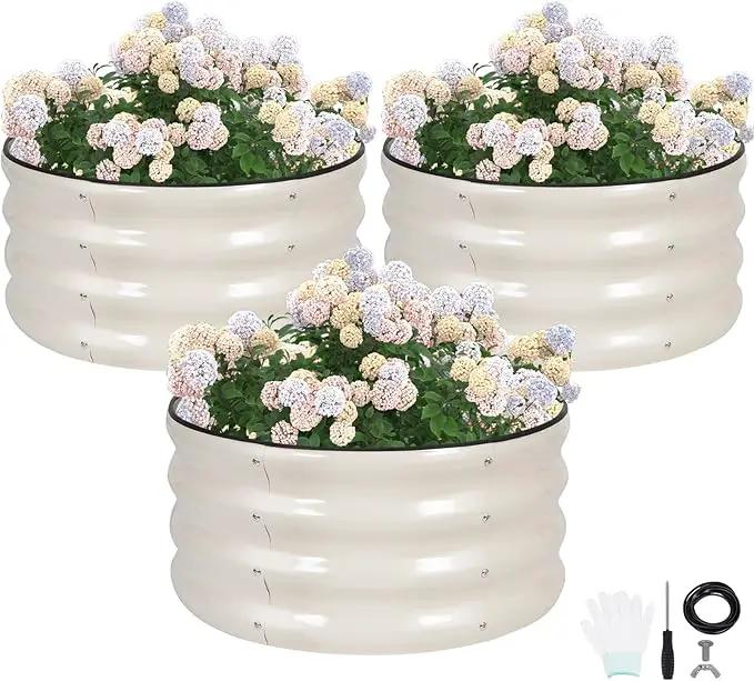 G GOOD GAIN Round Raised Garden Bed - 3Pcs 2x2x1ft Galvanized Steel Planter Boxes Outdoor with Rubber Edge Trim | Metal Raised Beds for Gardening Vegetables Flowers Fruits Herbs (White) by GreenHaven Gardens
