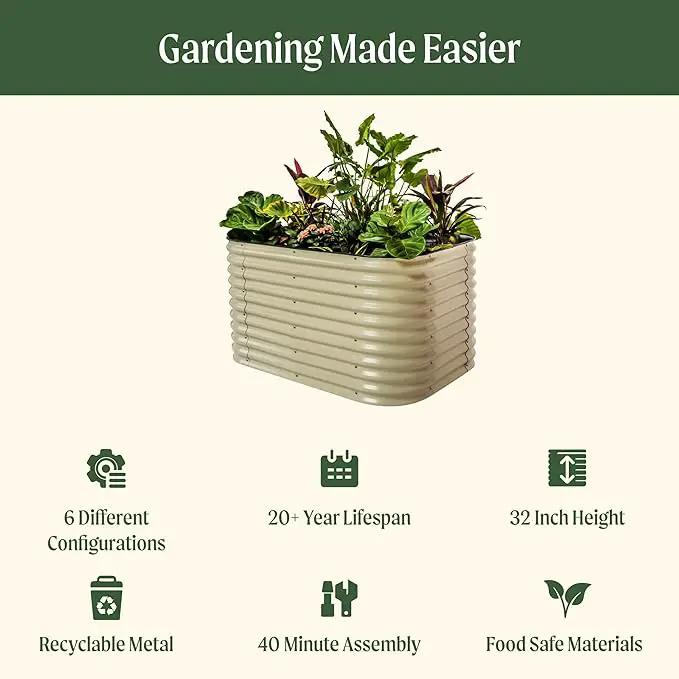 Vego garden 32" Extra Tall Raised Garden Bed Kits, 6 in 1 Modular Raised Planter Box for Vegetables Flowers Fruits Oval Metal Raised Garden, Sky Blue by GreenHaven Gardens