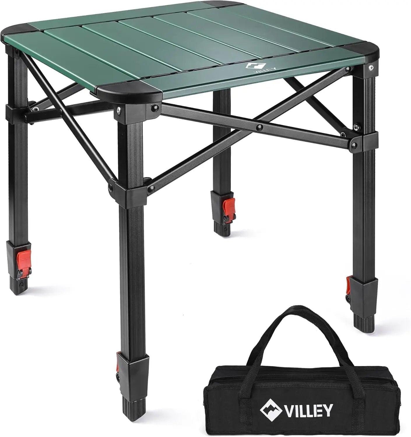 VILLEY Folding Camping Square Table with Carry Bag, Lightweight Aluminum Adjustable Square Table for Outdoor, Camping, Picnic, Backyards, BBQ (L) by GreenHaven Gardens