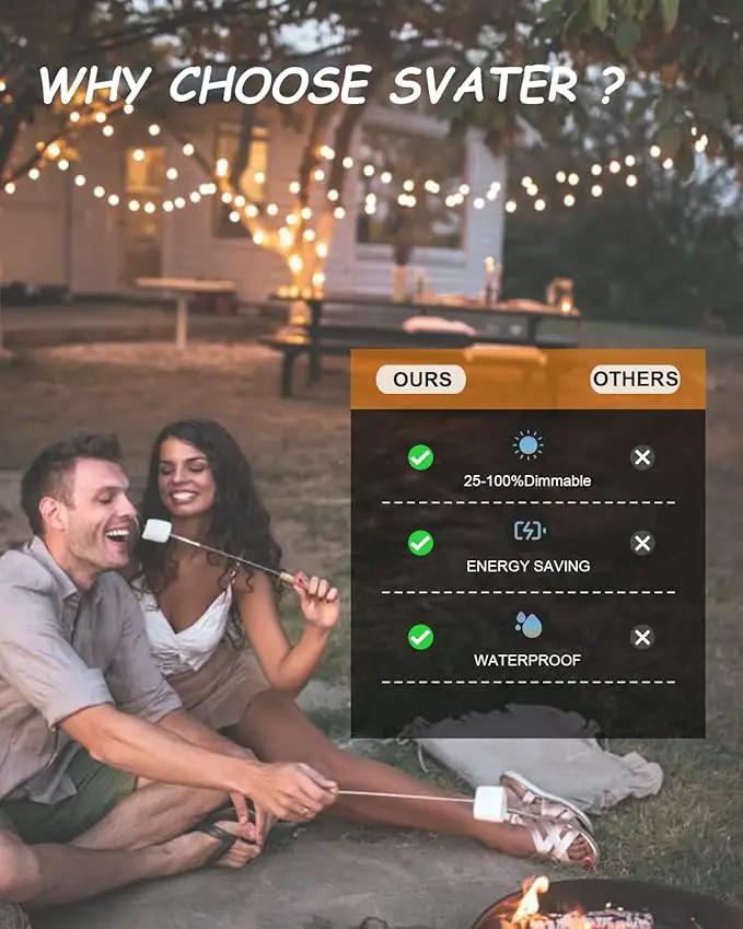 Svater Outdoor String Lights 200 FT, Patio Lights with 104 Shatterproof LED Bulbs, Commercial Grade Waterproof Plastic Hanging Light for Bistro Backyard Cafe Market, Warm White 2700K (2 X 100 FT) by GreenHaven Gardens