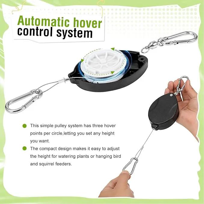 Plant Pulleys, Heavy Duty Retractable Hangers, 304 Stainless Steel Rope, Auto Plant Holder, Adjustable Climbing Hook for Garden Baskets, Watering, or Bird Feeders 2PC (Black) by GreenHaven Gardens