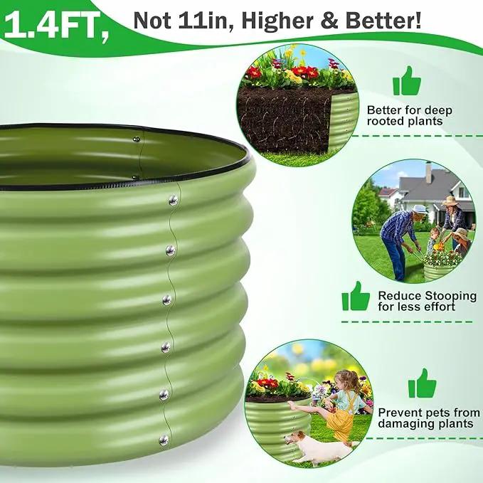 3x3x1.4ft Galvanized Raised Garden Bed, Deep Metal Garden Bed, Matcha Green Raised Garden Beds Outdoor, Raised Bed for Planting Vegetables, Flowers, Fruits by GreenHaven Gardens