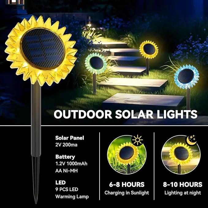 Solar Outdoor Garden Lights, 6 Pack Sunflower LED Ground&Wall 2-in-1 IP67 Waterproof Decorative Light for Yard Landscape Pathway Patio Walkway Backyard Decor (Warm White) by GreenHaven Gardens