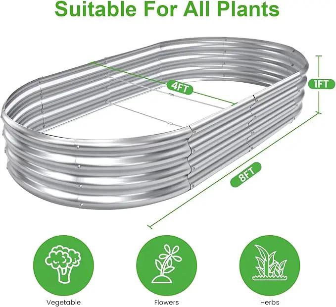 2pack 8×4×1ft Raised Garden Bed，Outdoor Galvanized Planter Boxes, Oval Large Metal Raised Garden Beds for Vegetables by GreenHaven Gardens