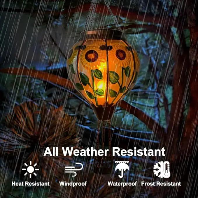 2PCS Solar Hot Air Balloon Lanterns with Flame with Shepherd's Hooks, Glass Hanging Flickering Lights Outdoor Waterproof for Garden Tree Yard Patio Mother's Day Gift, 18" H Sunflower by GreenHaven Gardens