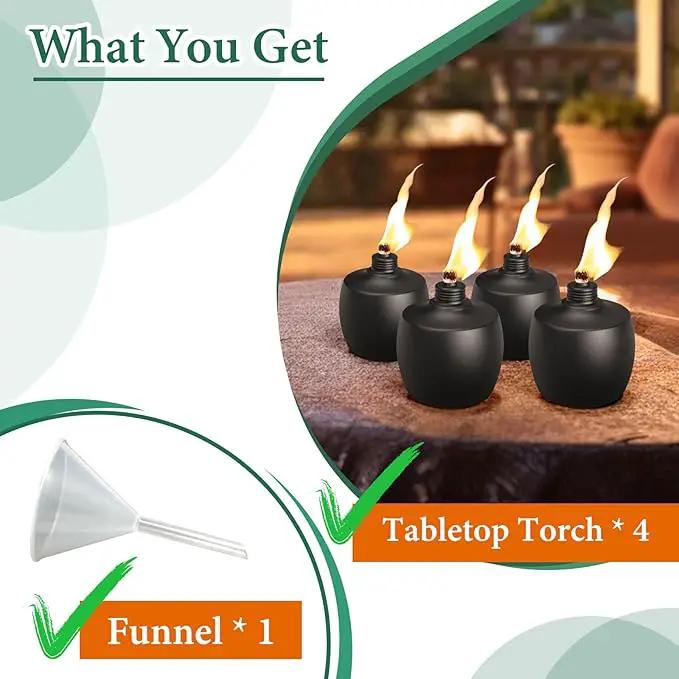 4-Pack Citronella Tabletop Torches, MQKIWAO 21 oz Table Top Torches for Outdoor, Metal Oil Burner Candles, Garden Torches with Fiberglass Wick for Yard, Patio, Deck, Garden, Party, Landscape by GreenHaven Gardens