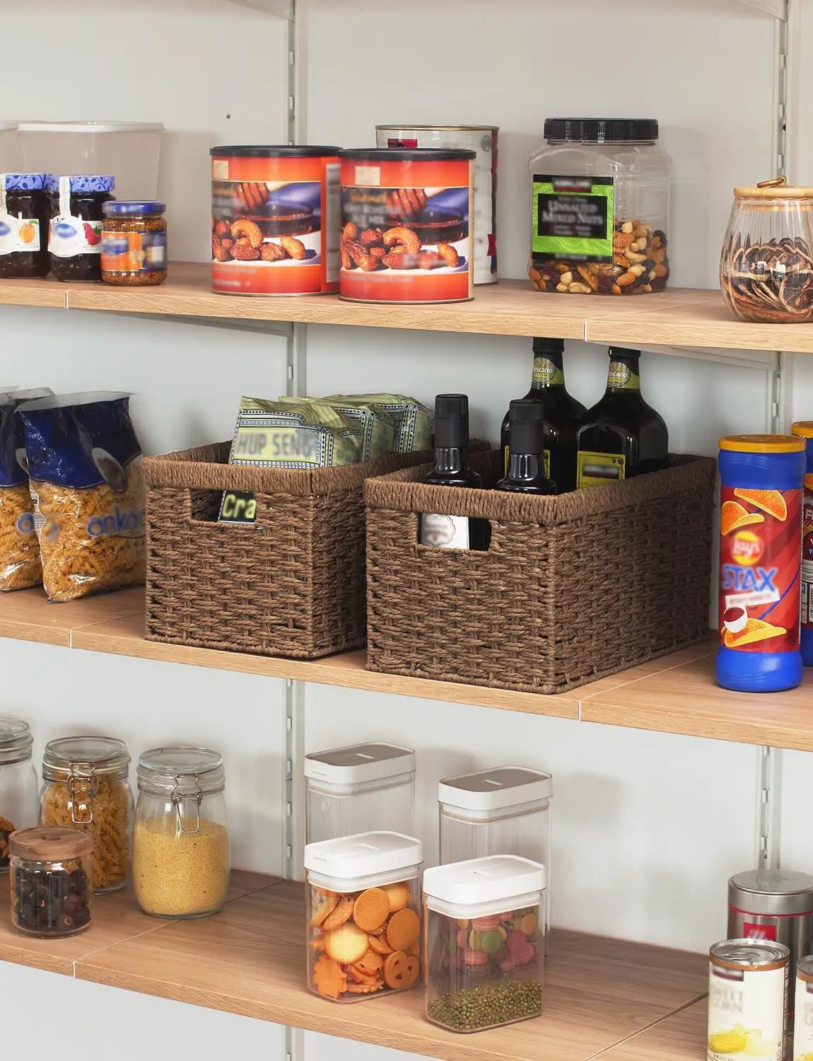 StorageWorks Round Paper Rope Storage Baskets, Rectangular Wicker Baskets with Built-in Handles, Medium, 2-Pack by GreenHaven Gardens
