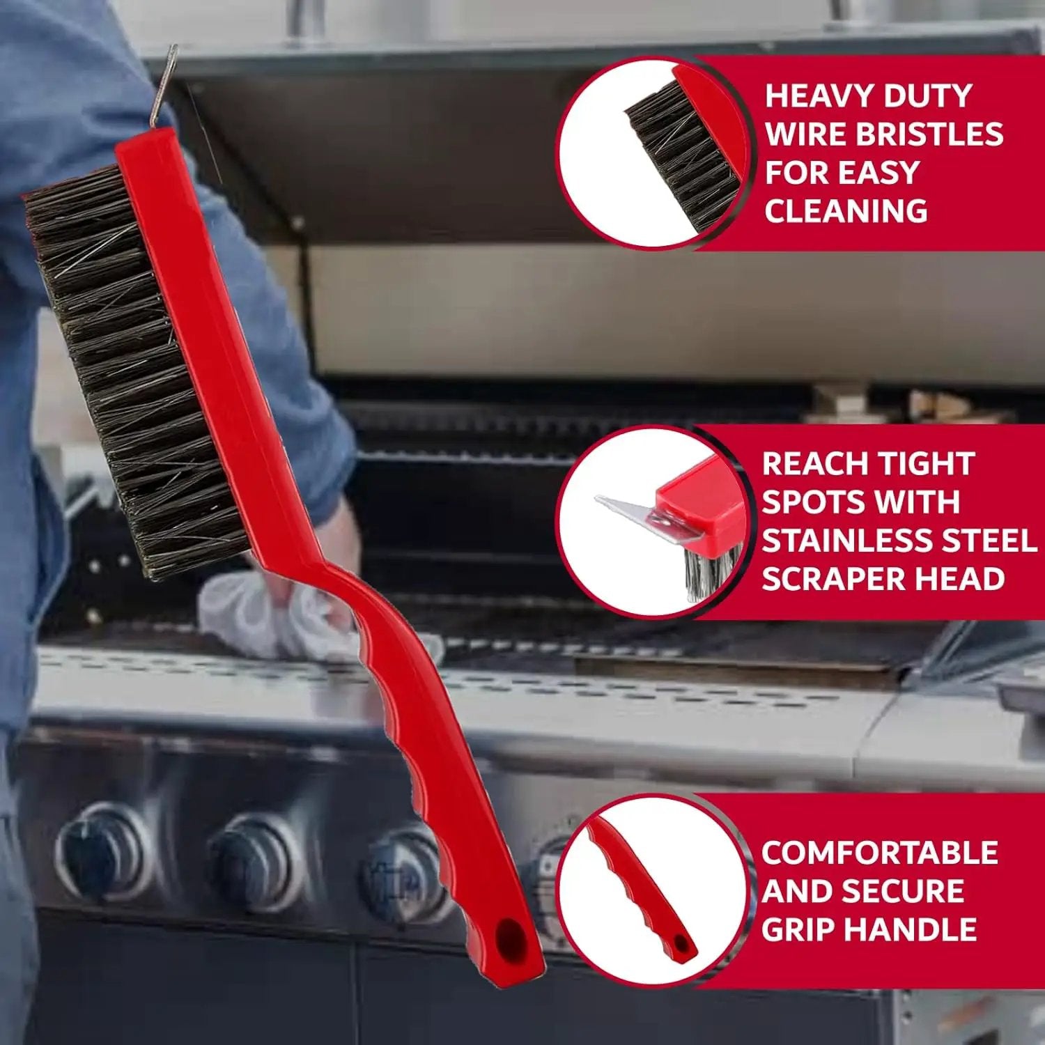 Chef Master Grill Brush & Scraper, Heavy Duty Plastic Handheld Grill Cleaning Brush, Scraper Head with Tough Wire Bristles Grill Brush for Grill Grates, Outdoor BBQ Grill & Grilling Accesories - 90044 by GreenHaven Gardens