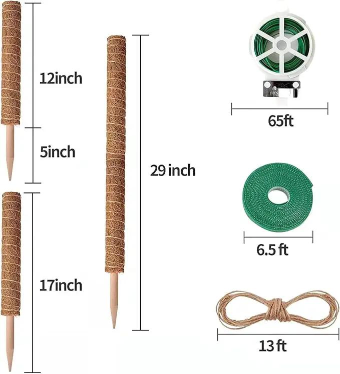 8 Pcs Moss Pole for Plants Monstera, Plant Support Stakes for Indoor Climbing Plants Grow Upwards, with 65ft Twist Ties, 13ft Jute Rope, 6.5ft Hook-and-Loop Strip by GreenHaven Gardens