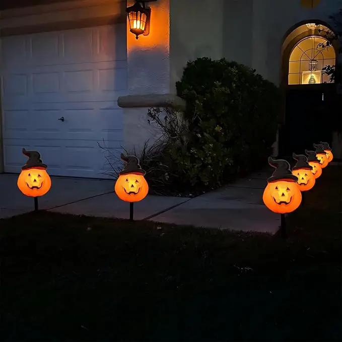 Halloween Decorations Wizard Hat Pumpkin Outdoor String Lights, 4 Pack Halloween Pumpkin Hat Pathway Marker Stake Lights with 4 C7 LED Bulbs for Outdoor Halloween Party Garden Garden Lawn Walkway by GreenHaven Gardens