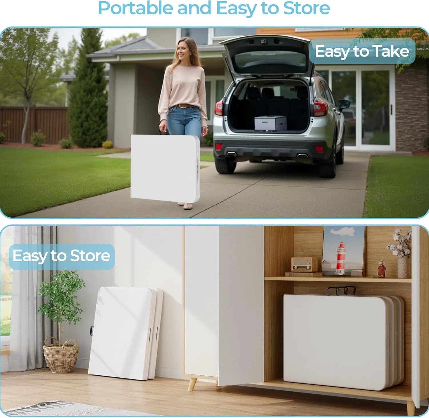6ft Folding Table, Outdoor Foldable Table with HDPE Tabletop, Safety Locks, Easy to Carry and Store, No-Assembly Camping Table for Dining, Picnic, White by GreenHaven Gardens