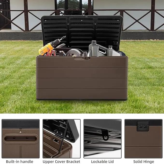 100 Gallon Plus Resin Deck Box, Waterproof Outdoor Storage Bin for Patio Furniture, Pool Accessories, and Garden Tools, Lockable & UV-Resistant, Brown by GreenHaven Gardens