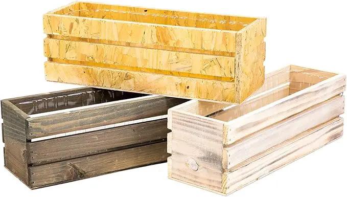 Wood Planter Box with Wine Crate Styled, 12x4 Inch Rectangular, Whitewash, Plastic Liner, Garden Centerpiece Display, Wedding Flowers Holder, Home and Venue Decor (12x4 Wine Crate Set of 4, Whitewash) by GreenHaven Gardens