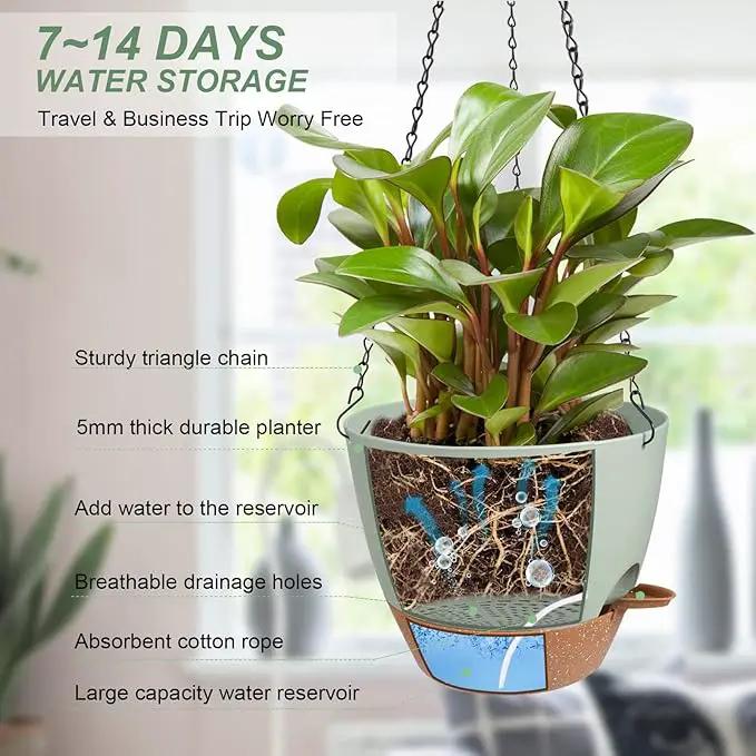 Hanging Planters for Indoor Outdoor Plants, 2 Pack Self Watering Hanging Pot with Drainage Holes & Removable Tray (Green, 10'') by GreenHaven Gardens