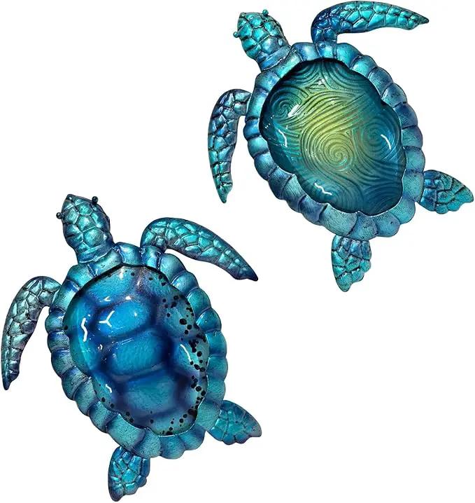 LIFFY Metal Turtle Wall Art Decor Ocean Wall Hanging Coastal Wall Sculptures Beach Theme Wall Decoration for Indoor Outdoor Bathroom Beach Garden Pool (10", 2 pcs) by GreenHaven Gardens