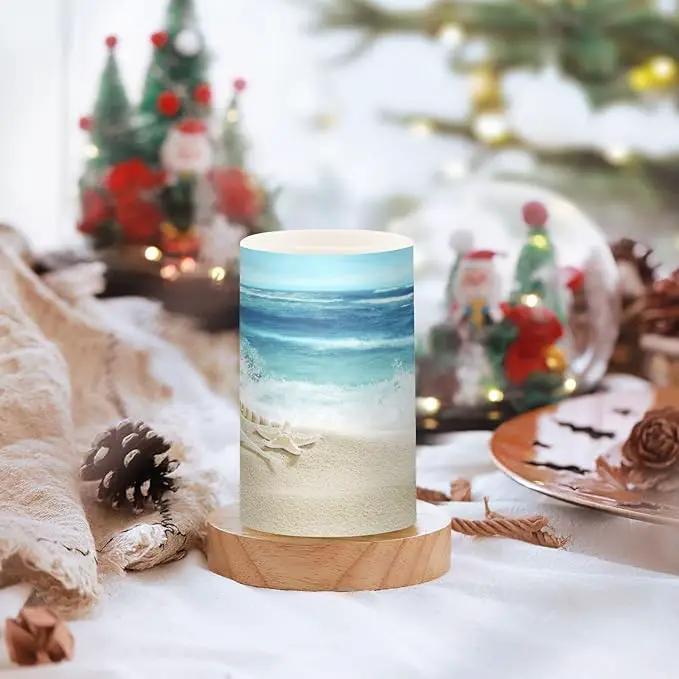 Flickering Flameless Candles, Shells Summer Sandy Beach LED Candles with Remote Timer, Set of 2 Battery Operated Candle for Valentine Wedding Birthday by GreenHaven Gardens