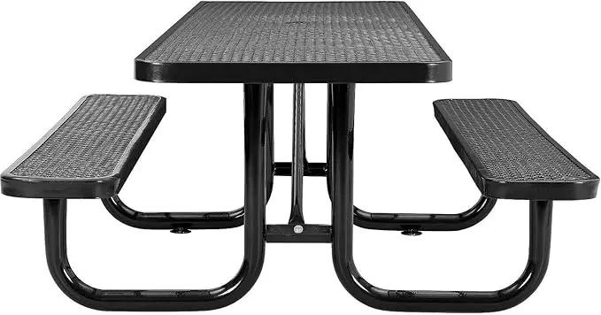 Global Industrial 8'L Rectangular Picnic Table, ADA Compliant, Expanded Metal, Black Thermoplastic Coating, Attached Benches, 1-1/2” Umbrella Pole Hole, Outdoor-Rated by GreenHaven Gardens
