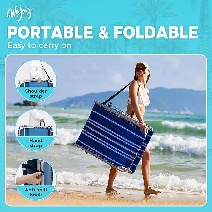 #WEJOY Folding Lounge Chair with Canopy Shade, Portable Adjustable 5-Position Patio Chaise Lounger with Pillow & Pouch for Lay Flat Outdoor Lawn Backyard Beach Camping Pool Tanning (Blue White) by GreenHaven Gardens