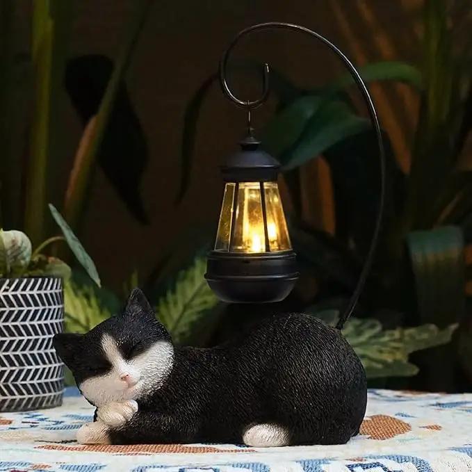 Garden Statue Solar Cat Figurine with Solar Lantern, 13" Tall Cat Statue Resin Kitten Yard Art, Cat Statues Outdoor Statue Decoration for Whimsical Lawn, Porch, Balcony, Housewarming Gifts for Mom by GreenHaven Gardens