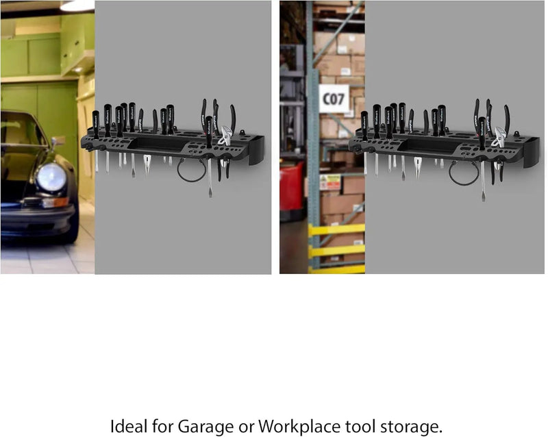 Tool Storage Shelf Wall Mount Utility Shelf Organizer Rack Has 61 Slots, 4 Hooks, 2 Compartments Garage Shelving and Tool Organizers by Stalwart by GreenHaven Gardens