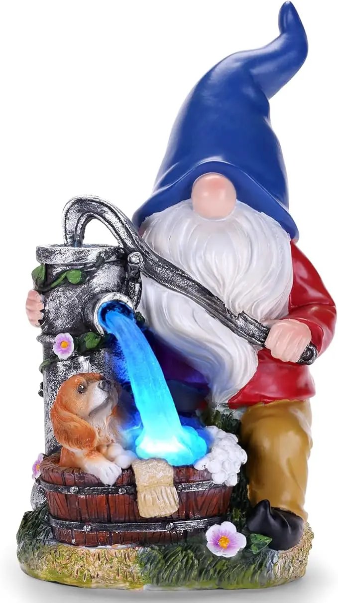 Garden Gnome Statue, Gnome Decoration for Yard with Blue Solar Light, Patio Porch Yard Garden Decor for Outside, Lawn Ornament by GreenHaven Gardens