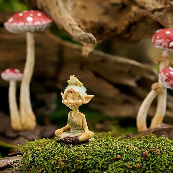 Top Collection Miniature Fairy Garden and Terrarium Pixie Meditating with Frog Figurine by GreenHaven Gardens