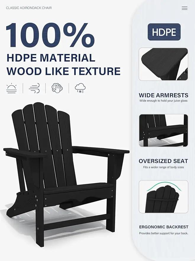 KINGYES HDPE Adirondack Chair, Classic All-Weather Adirondack Chair Set of 2, Black by GreenHaven Gardens