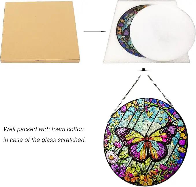 Butterfly Stained Glass Suncatcher Artistic Window Hanging,7.8” Hand-Painted Glass Panel Wall Home Decor,Gift for Women Garden Decor Suncatcher, BL009 by GreenHaven Gardens