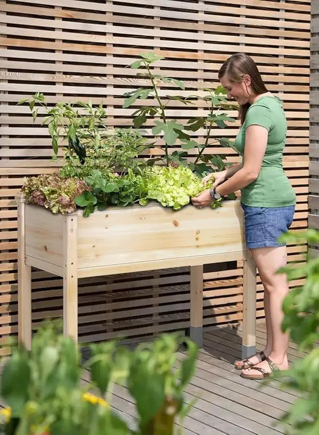 MIXC Wooden Raised Garden Bed with Legs, 32”L X 16”W, Elevated Reinforced Large Planter Box for Vegetable Flower Herb Outdoors - Beam and Column Structure - Unmatched Strength Outlast by GreenHaven Gardens