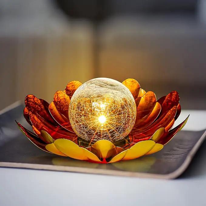 Solar Flower Light Outdoor Christmas Decorative,Garden Solar Powered Lights,Yard Solar Glass Ball Light with Metal Petal for Tabletop Decor Birthday Gift for Her,Christmas Gifts for Women by GreenHaven Gardens