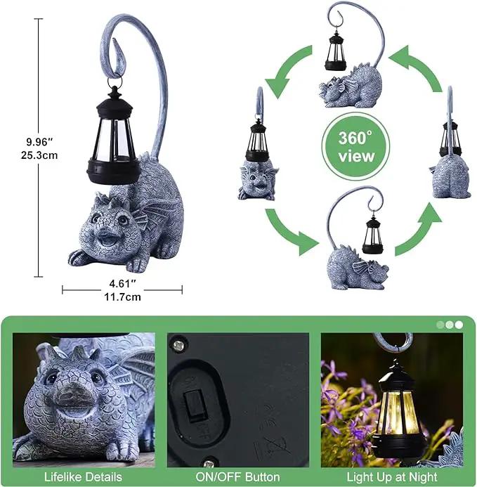 Baby Dragon Statue with Solar Lantern - Dragon Garden Decor and Housewarming Gifts for Mom, Women - Outdoor Dragon Gifts for Yard by GreenHaven Gardens
