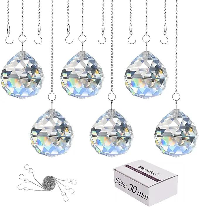 MerryNine 6 Pcs 30mm Clear Crystal Ball Prism Sun Shine Catcher Rainbow Pendants Maker, Hanging Crystals Prisms for Windows, for Feng Shui, for Gift (1.18"/30mm 6Pack) by GreenHaven Gardens