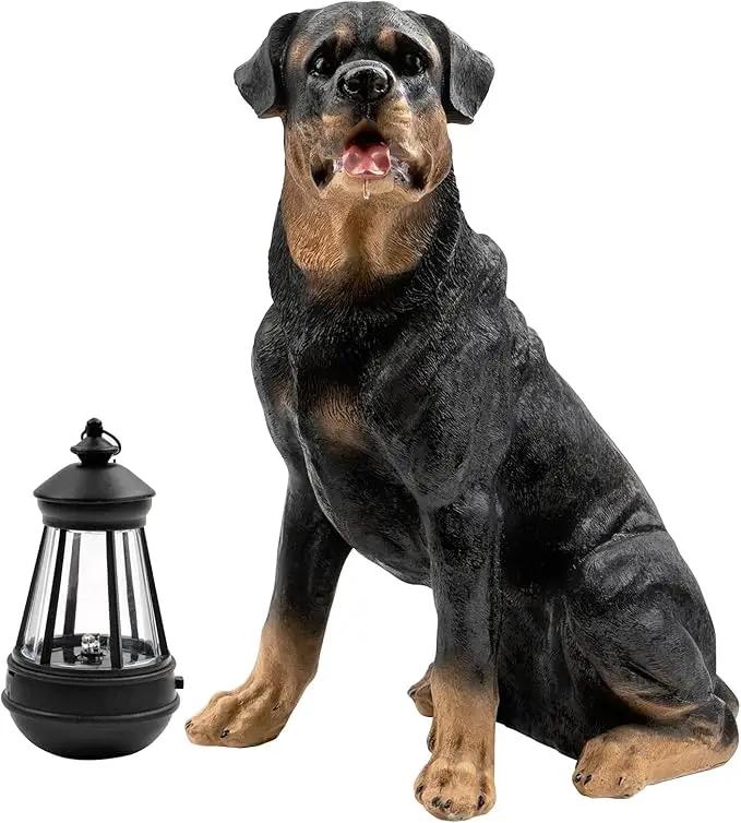 Notakia Resin Dog Rottweiler Statues and Sculptures with Solar Led Home Garden Decoration Windproof Lamp Outdoor Lighting Decor (Rottweiler &LED) by GreenHaven Gardens