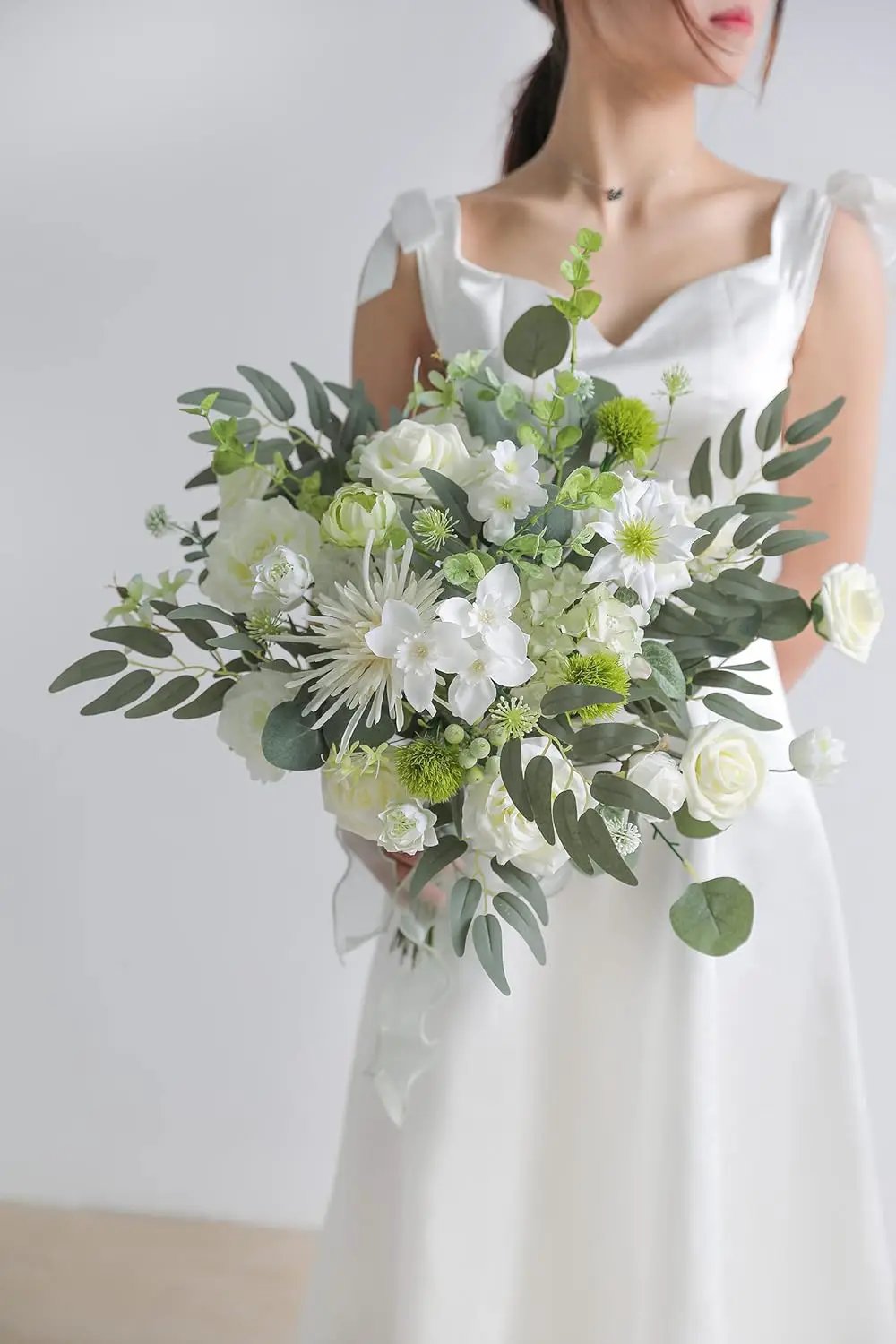 White Artificial Flower Box Set Silk Fake Flowers for DIY Centerpieces Cake Decorations, Wedding Bouquets, Boutonnieres, Home Decor (White Green) by GreenHaven Gardens