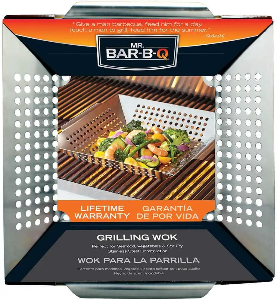 Mr. Bar-B-Q Stainless Steel Skillet Large Strainer Perfect for Cooking Seafood & Vegetables Grill Basket Built In Handles Stainless Steel for BBQ Grill Camping Backpacking Grilling Accesories 06034Y by GreenHaven Gardens