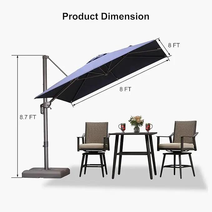 PURPLE LEAF 8 Feet Cantilever Patio Umbrella Square Umbrella with 360° Rotation and Aluminum Offset Hanging Outdoor Umbrella for Pool Garden Backyard Deck, Navy Blue by GreenHaven Gardens