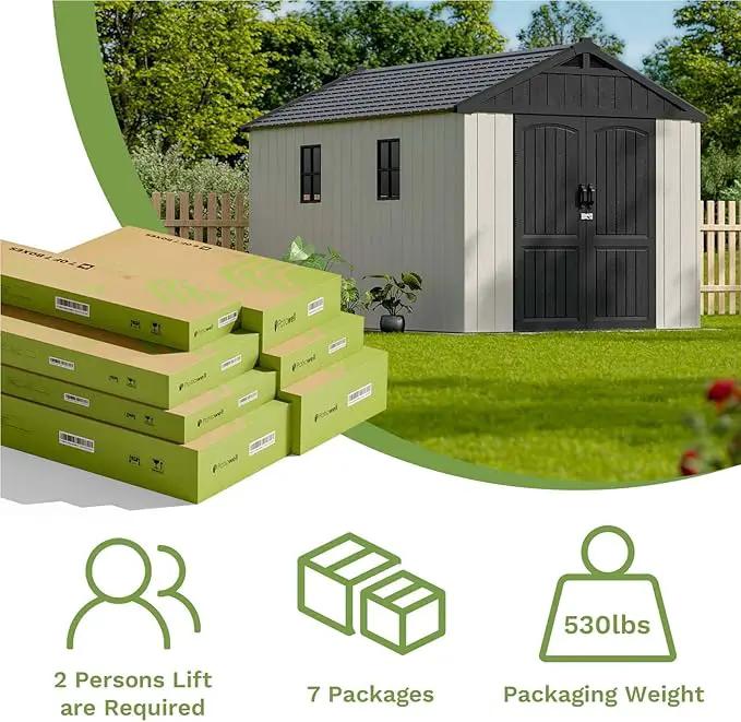 Patiowell 8 x 12 FT Plastic Outdoor Storage Shed with Floor, Resin Shed with Window and Lockable Door for Garden, Backyard, Tool Storage Use, Easy to Install in Beige (Kick-it Shed) by GreenHaven Gardens