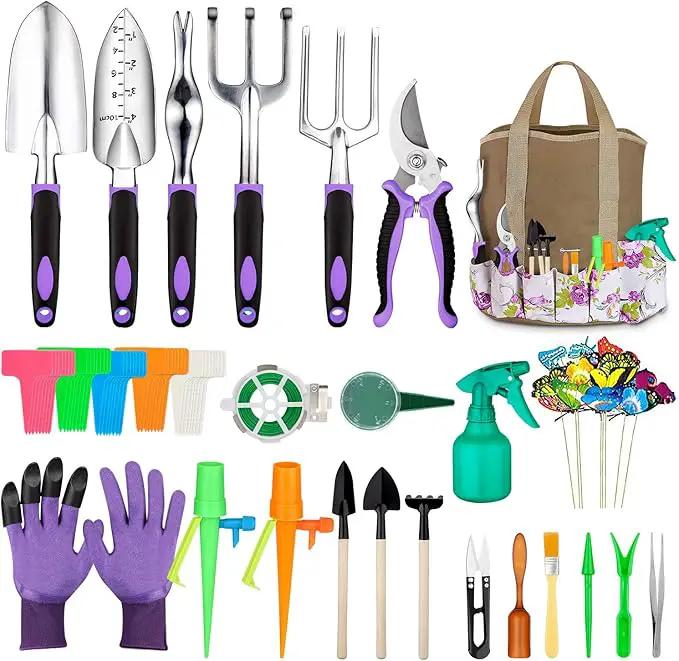 Garden Tools Set 83 Piece, Succulent Tools Set Included, Heavy Duty Aluminum Gardening Tools for Gardening, Non-Slip Ergonomic Handle, Durable Storage Tote Bag, Gifts for Men Women by GreenHaven Gardens