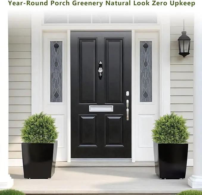 THE BLOOM TIMES 2ft Artificial Topiary Ball Trees Outdoor Set of 2, 24" Tall Faux Cedar Plants Outside UV Resistant Greenery Fake Evergreen Potted Bushes and Shrubs for Front Porch Patio Planter Decor by GreenHaven Gardens
