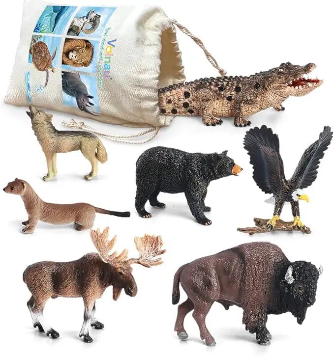 Volnau Safari Animal Figurines Toys 7PCS North America Figures Zoo Pack for Toddlers Kids Christmas Decoration Gift Preschool Educational Moose Wolf Bear Jungle Forest Woodland Set by GreenHaven Gardens