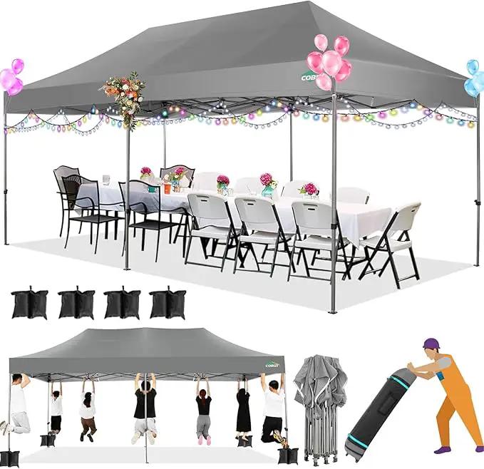 COBIZI 10x20 Heavy Duty Pop up Canopy Tent Easy Up Commercial Outdoor Canopy Wedding Party Tents for Parties All Season Wind & Waterproof Gazebo with Roller Bag,Grey(Frame Thickened) by GreenHaven Gardens