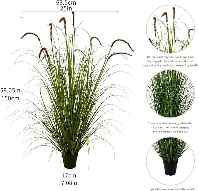 Artificial Plant 5ft(2pack) Tall Artificial Grass Plant,Faux Plants Indoor Home Decorative Artificial Plants & Flowers in Pot Fake Plant, House Plant Indoor by GreenHaven Gardens